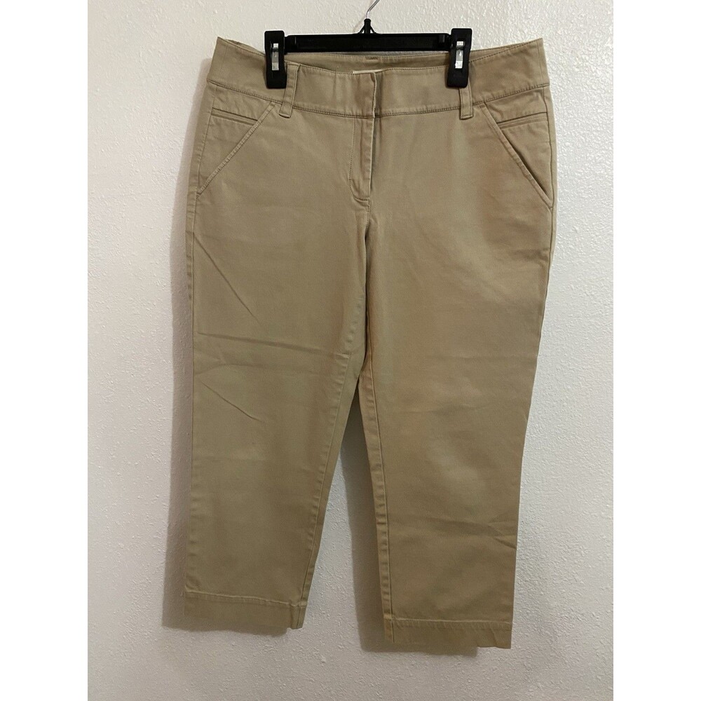 Eileen Fisher Women's Pants Small Cotton Crop Capri Beige Natural Khaki Zip M31